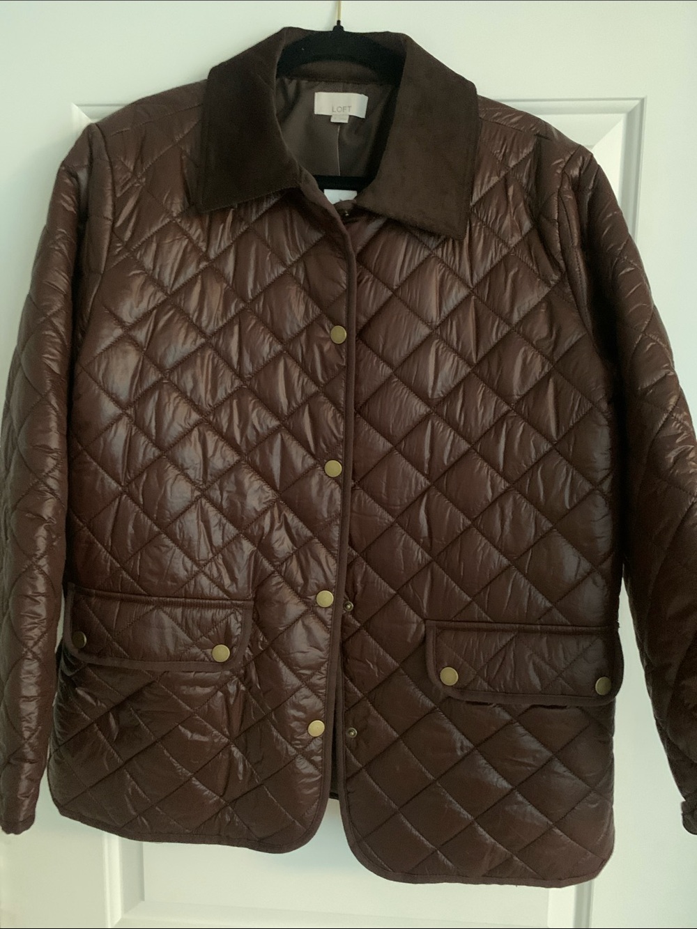 LOFT Quilted Chocolate Brown Snap-Front Puffer Jacket nwt size small